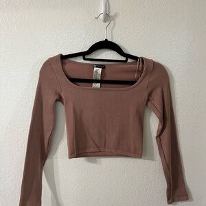 Zara Ribbed Square Neck Crop Top - Brown